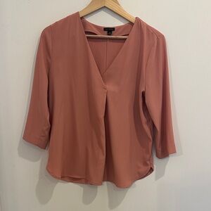 Ann Taylor Women's V-Neck Top Blouse Quarter Sleeve - Terracotta